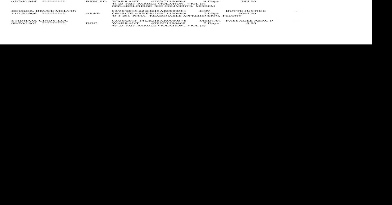 BSB jail roster for Monday 4/6/15