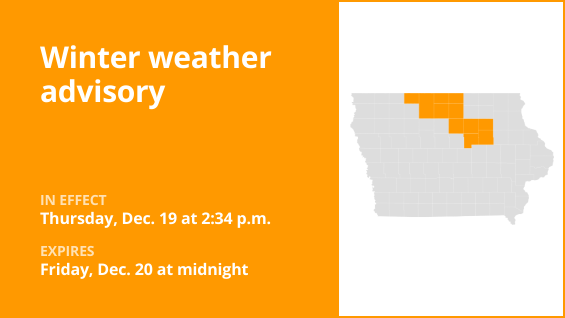 Winter weather advisory issued for Iowa until early Friday