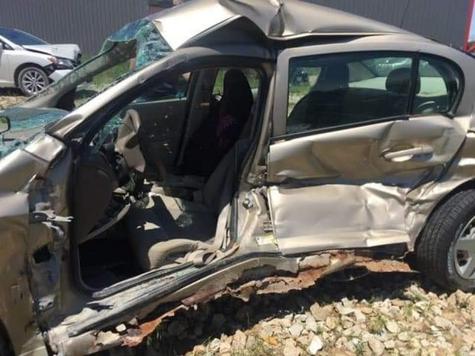 Crash photo of Megan Reid's car