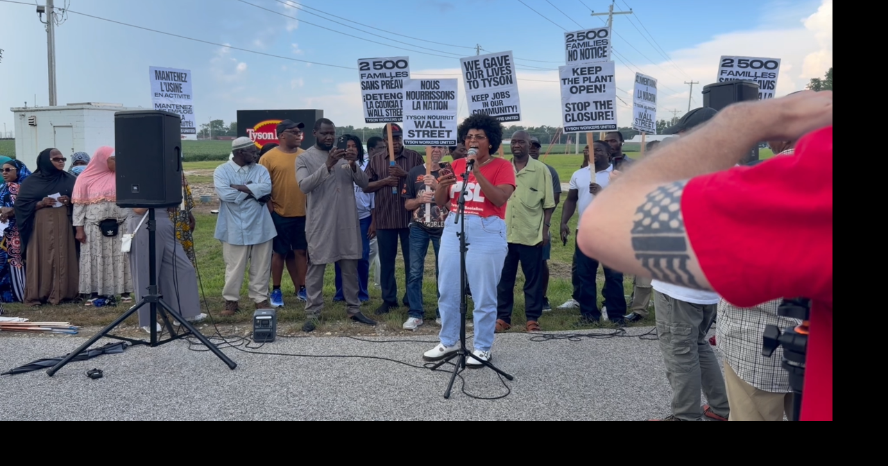 Protest outside Tyson Foods in Joslin, Illinois