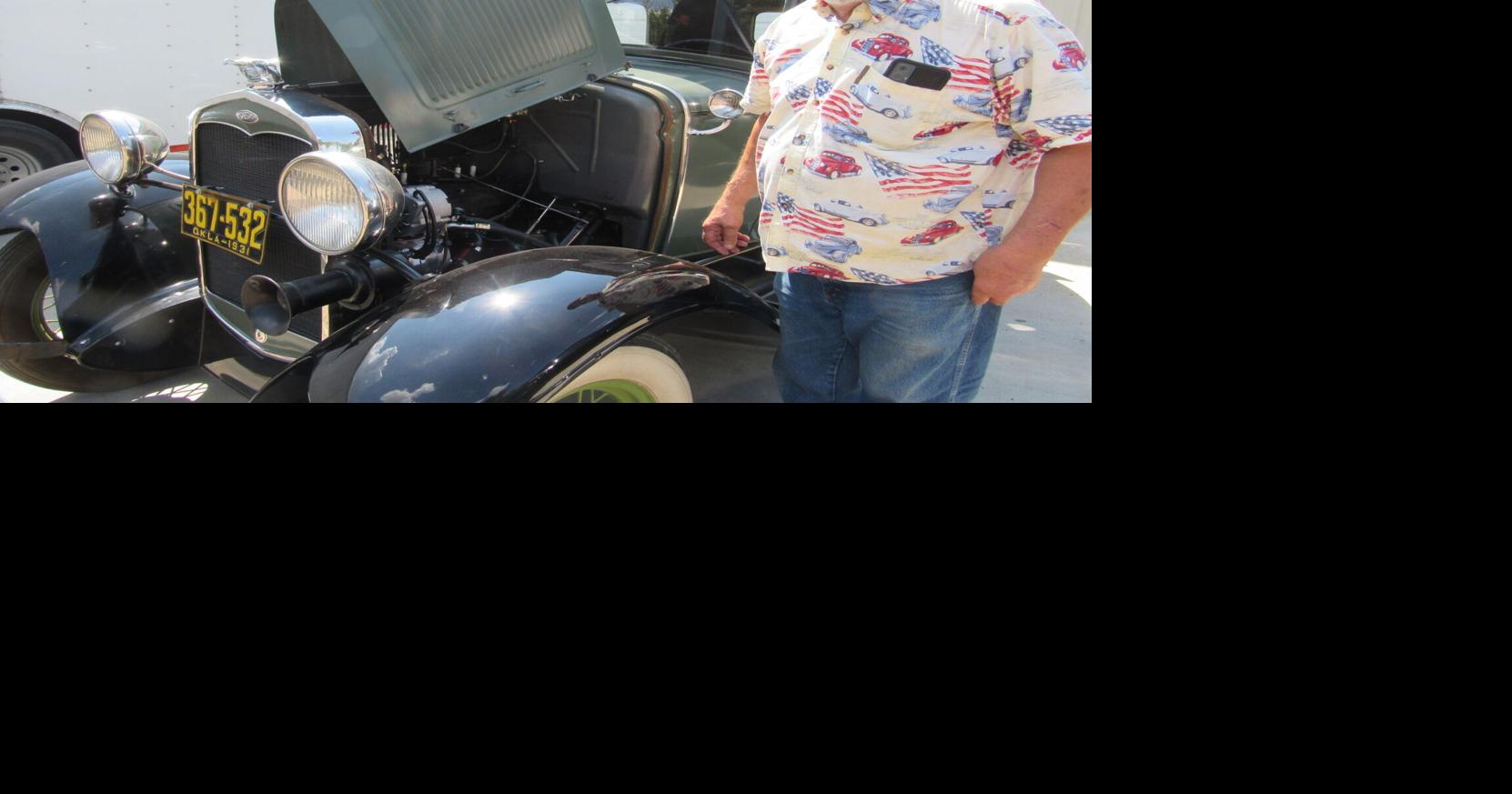 Old car with new accessories among displays at Bedouin Clowns car show
