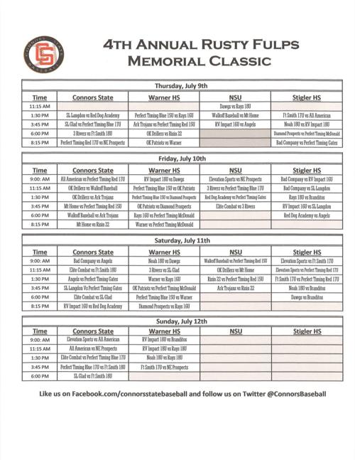 Baseball: Rusty Fulps Memorial Tourney schedule