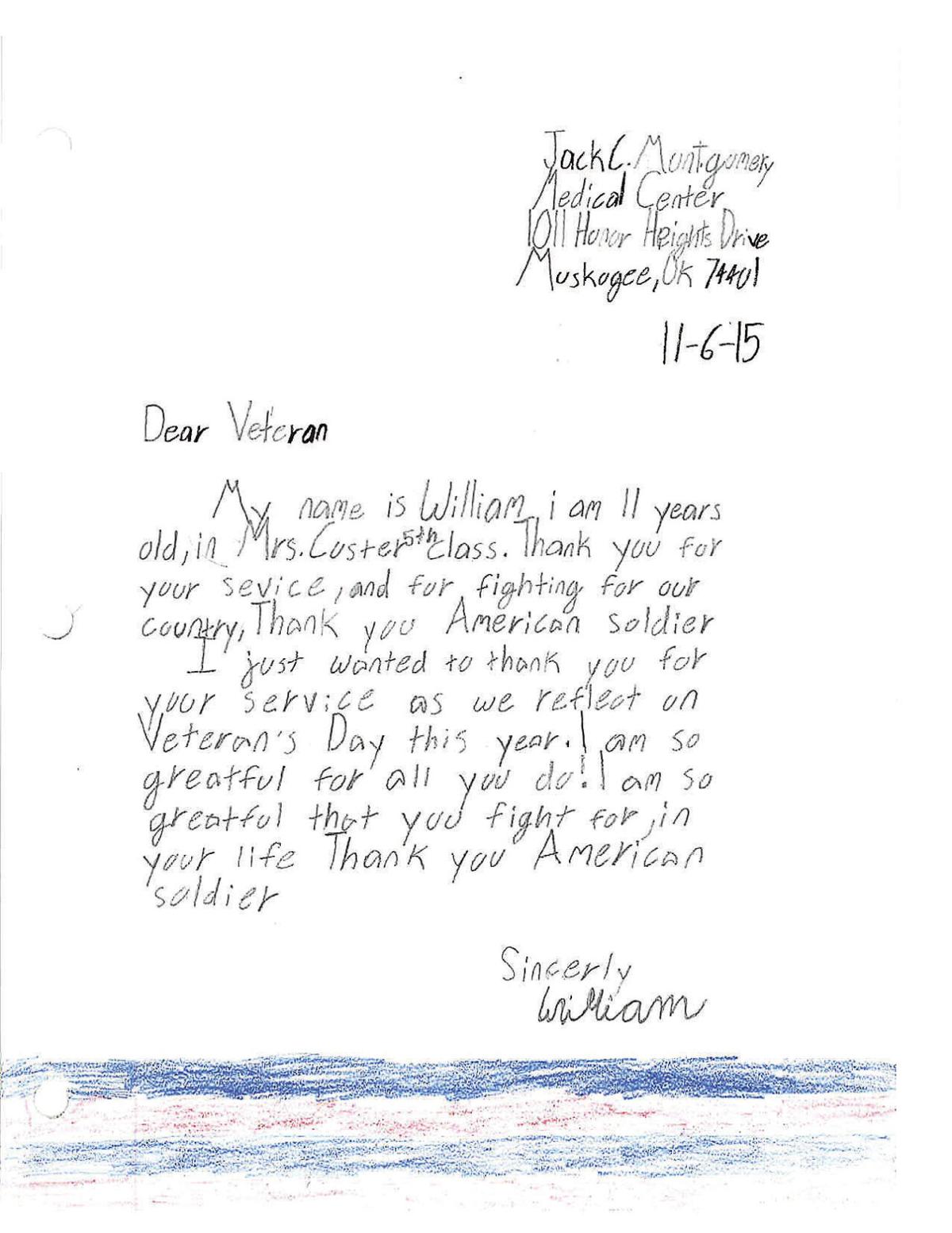 Whittier Elementary School fifth graders write letters to veterans