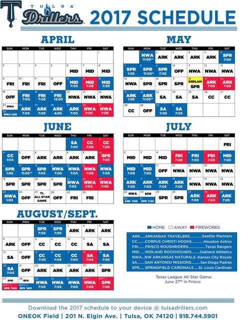 Tulsa Drillers 2017 schedule Sports