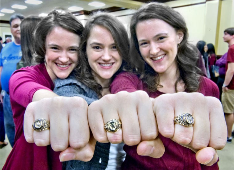 Aggie Ring Day times 3 Identical triplets among students receiving