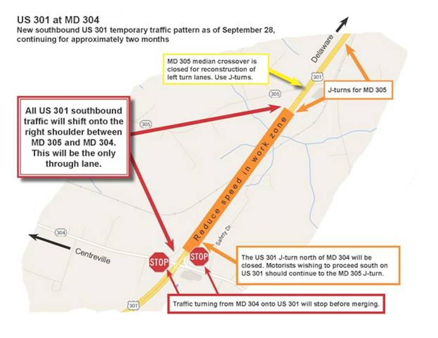 Traffic pattern changes on Route 301 near interchange construction