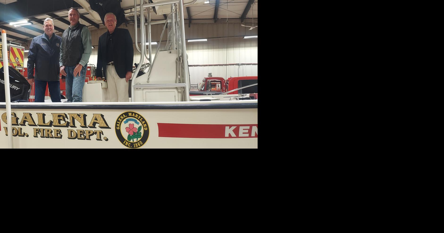 Galena station receives new rescue boat motor and turnout gear contributions