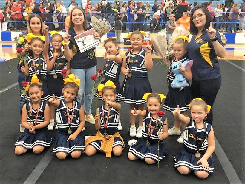 Charger flag, midget cheer win competition; Hudson Coach of Year