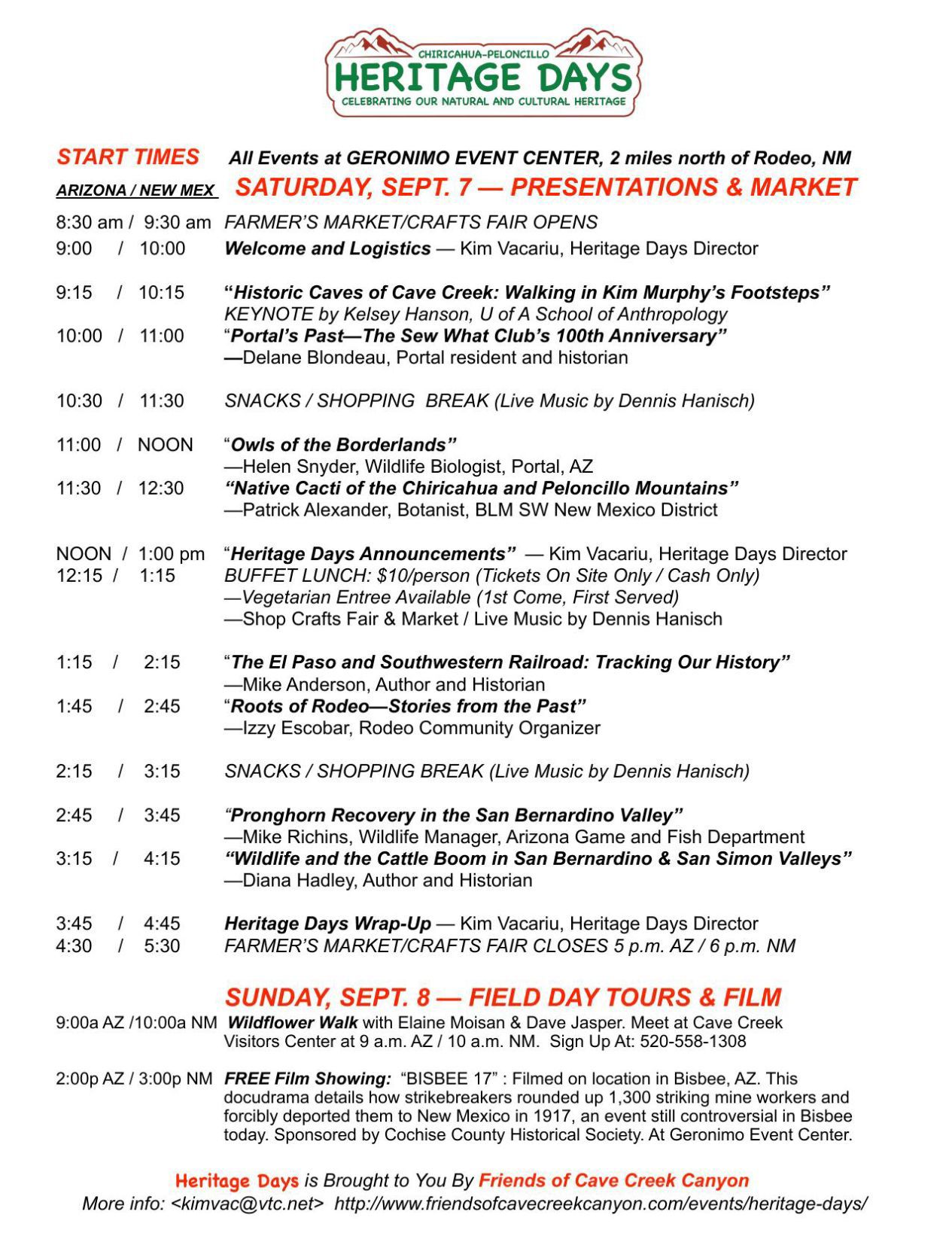 Chiricahua-Peloncillo Heritage Days Schedule | | myheraldreview.com