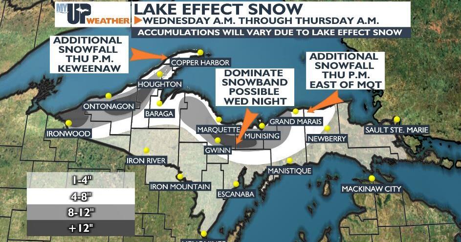 Very cold temperatures, heavier lake effect snow Wednesday and Thursday ...