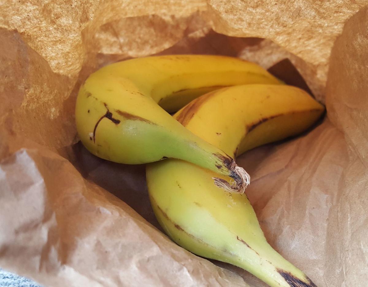 Bananas in brown paper bag