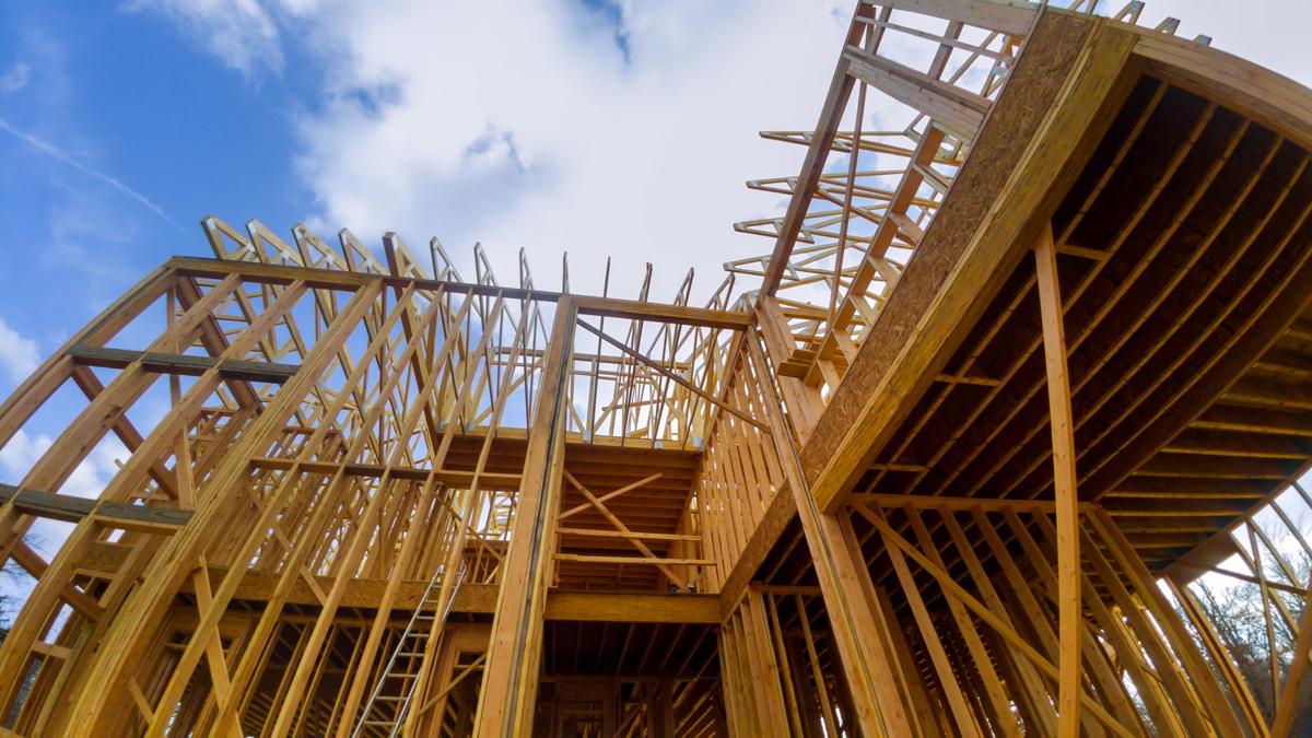 Wooden framing of a home, full frame new construction of a new house framing of a home, full frame