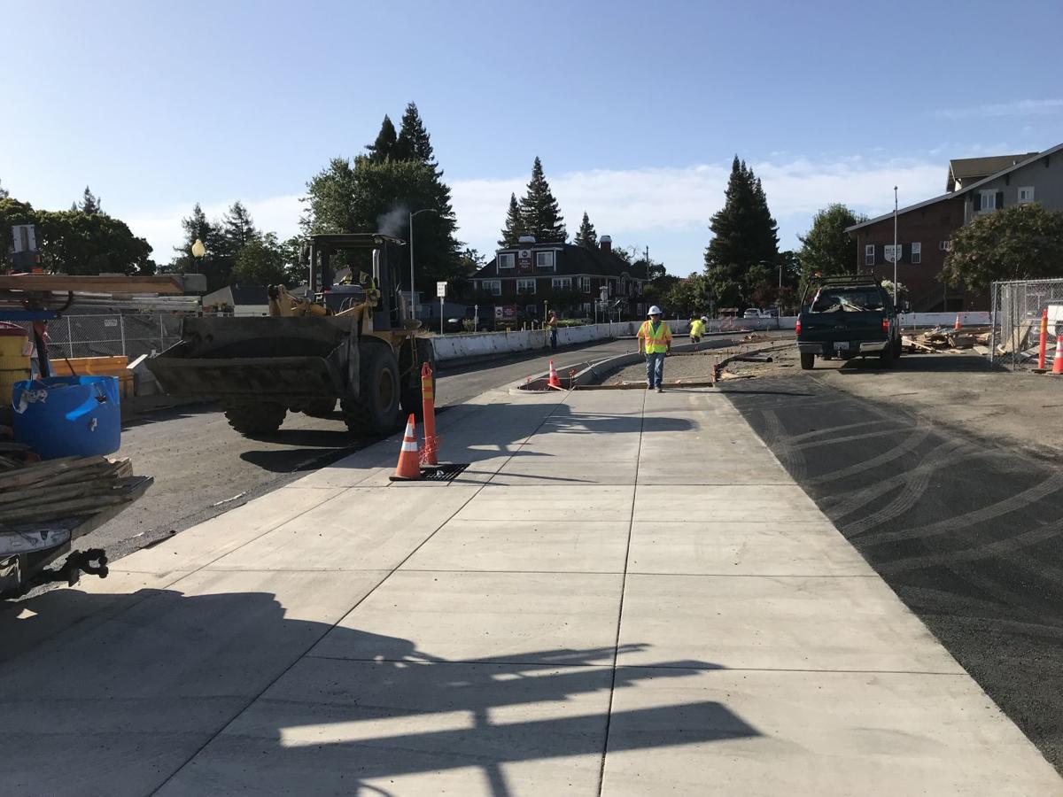 Roundabout construction, sidewalk First between Second (copy)
