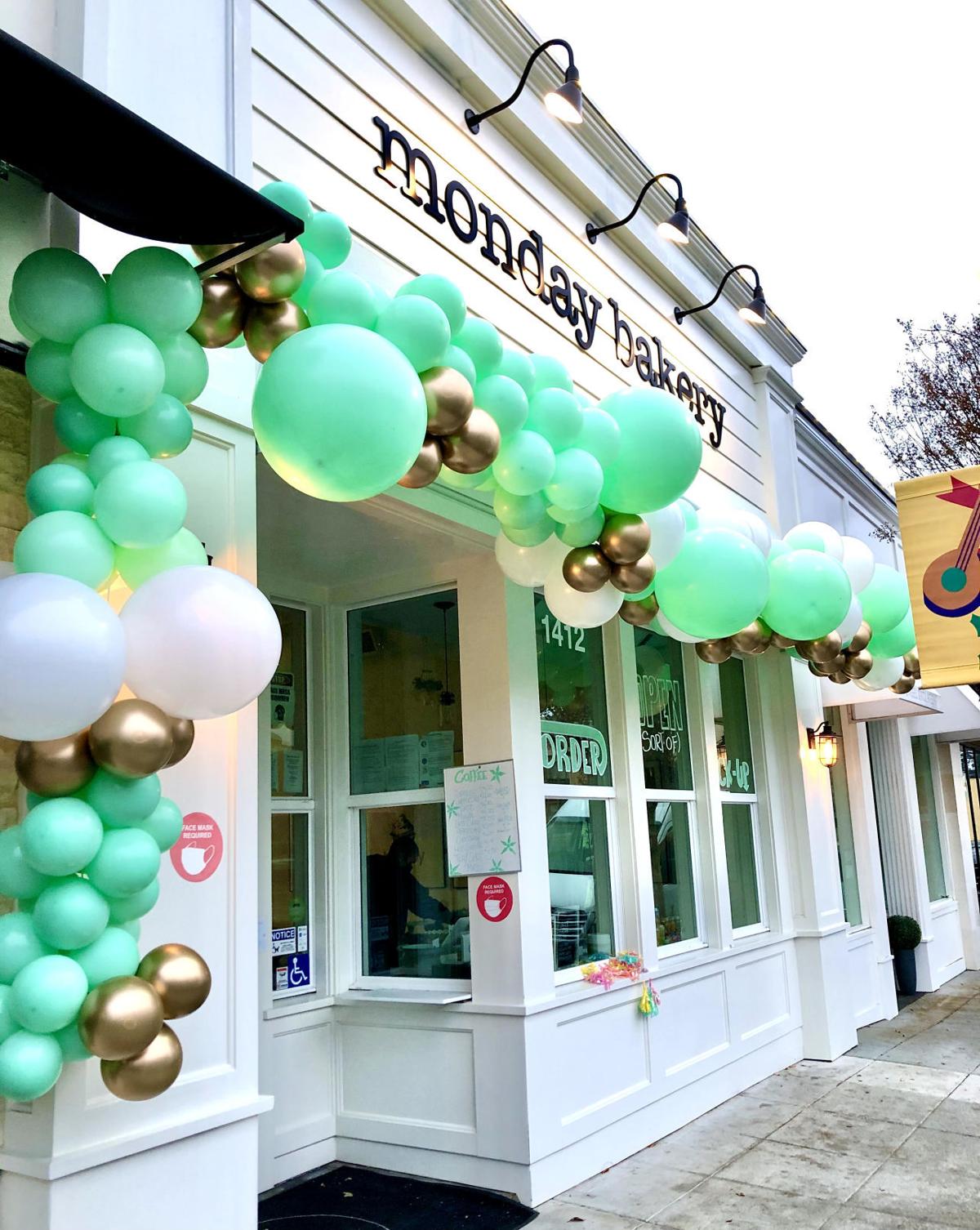A large garland made for Monday Bakery by Balloon Girl Napa.