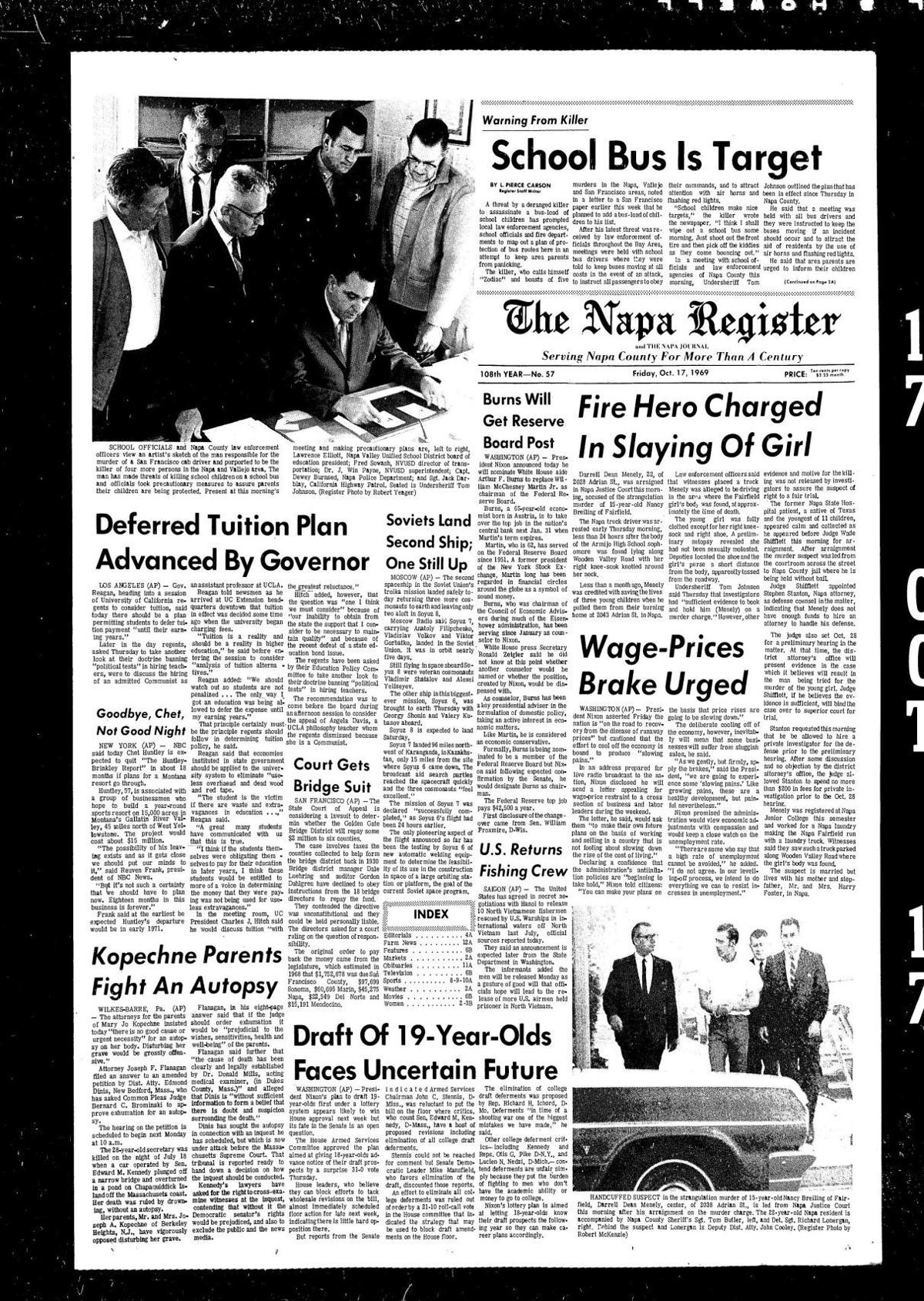 18 times the Zodiac Killer made the front page of Napa County