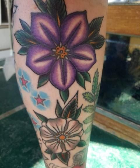 Realistic Purple Flower Tattoo by @comotattoo - Tattoogrid.net