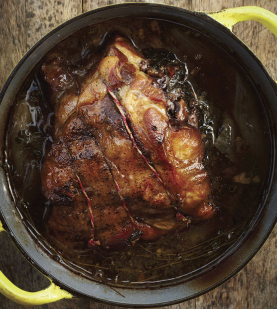 Pork Shoulder Pot Roast Stuffed With Garlic, Greens and Walnuts