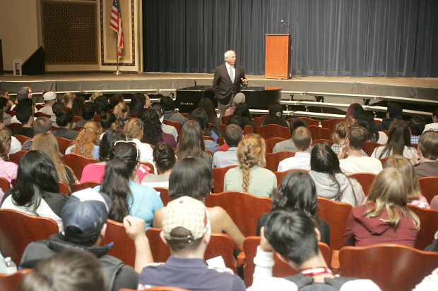 Mike Thompson speaks to Napa High students