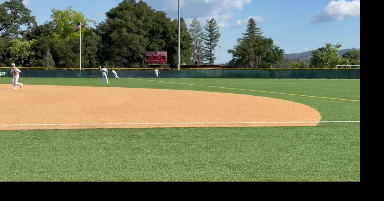 St. Helena's Dean Sommer leads off after walking and stealing second, Hughie Davies walks, and Julian Earls gets to second on an error