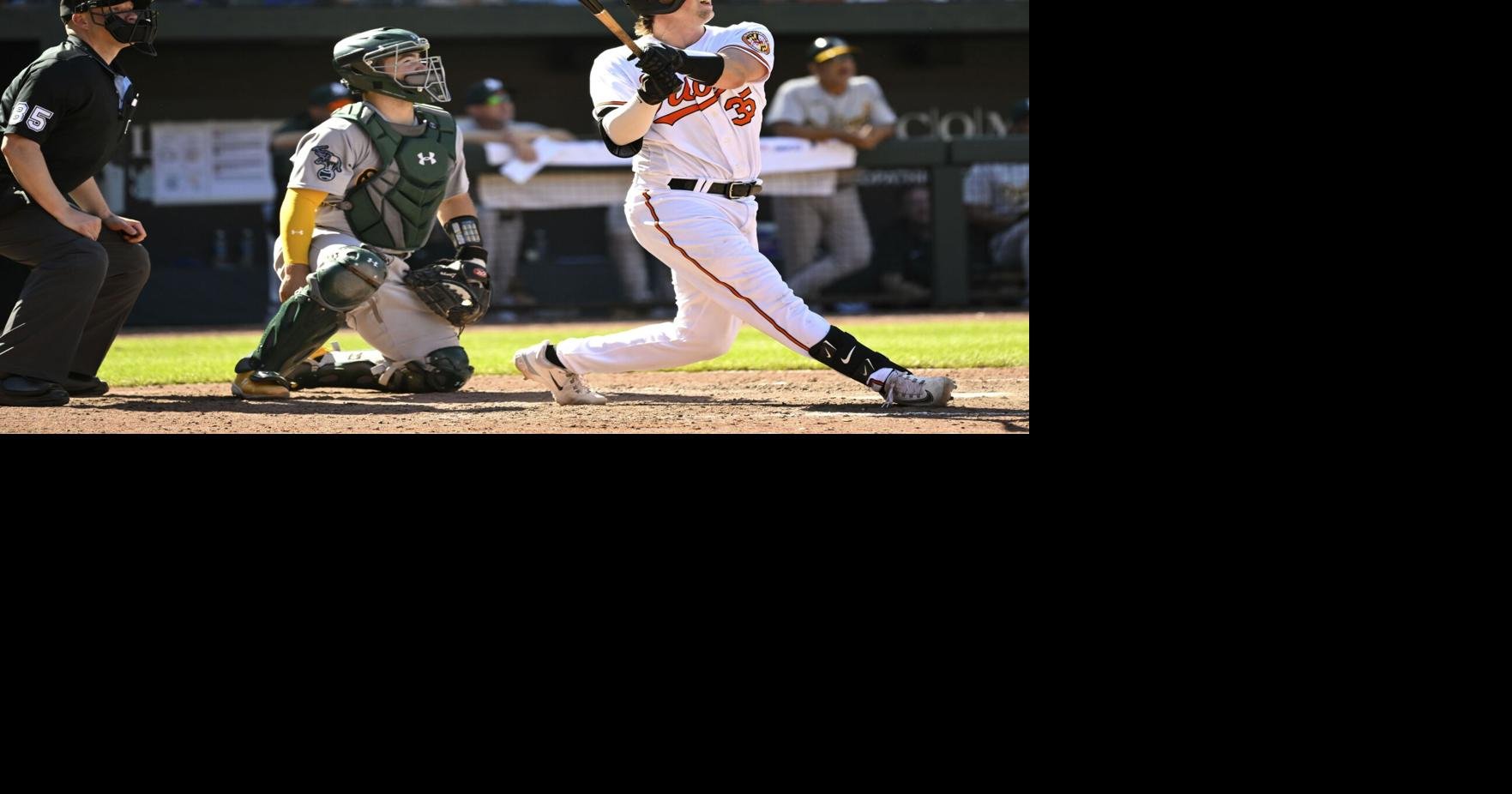 Baltimore Orioles Adley Rutschman (35) bats during a spring