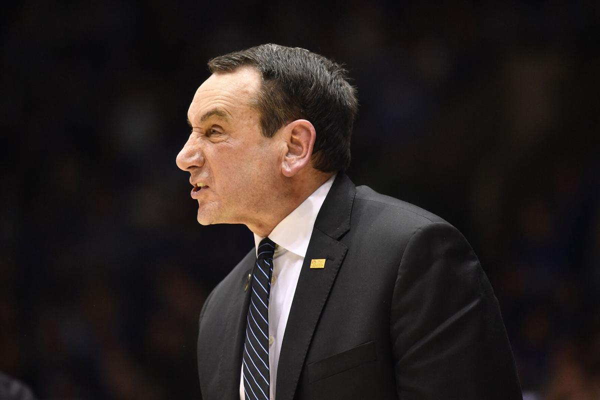 Duke head coach Mike Krzyzewski reacts during the second half against North Carolina at Cameron Indoor Stadium on March 7, 2020 in Durham, North Carolina.