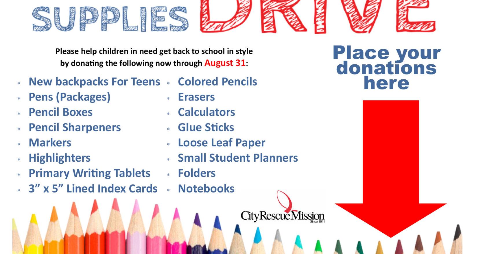 City Rescue Mission to collect school supplies - Vimarsana News