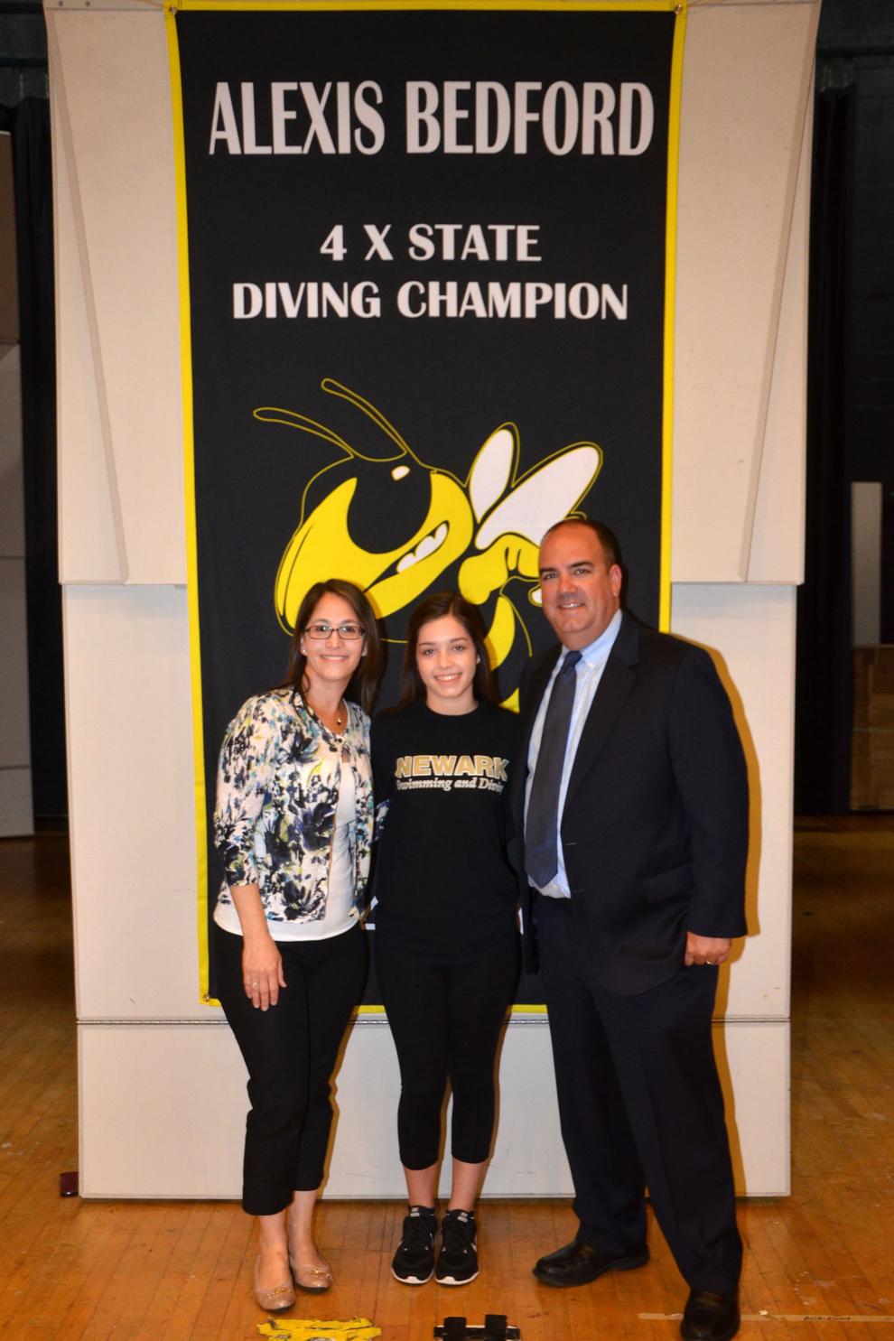 Newark High unveils banner honoring diving champ Alexis Bedford