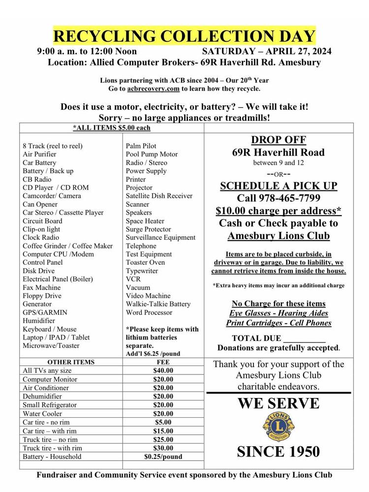 Lions electronic recycling collection day coming soon Local News
