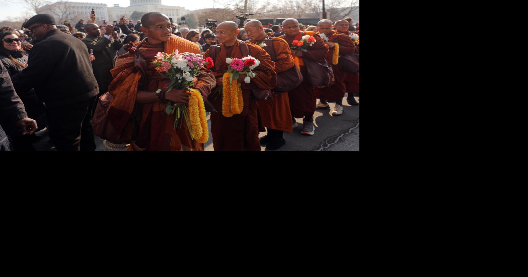 Buddhist monks walk to the US Capitol capping 15-week journey from Texas