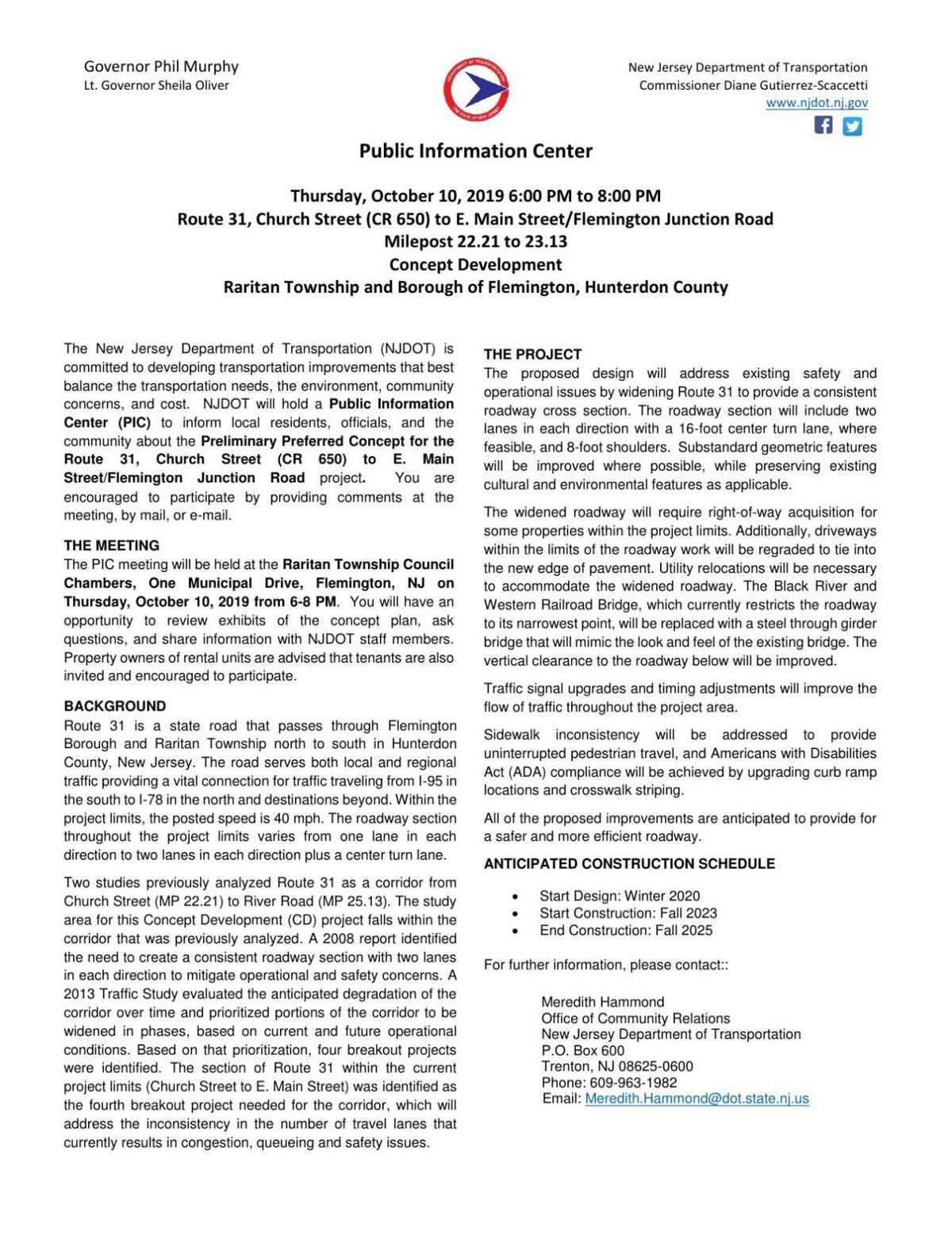 Njdot Will Discuss Route 31 Widening Project On Thursday Oct 10