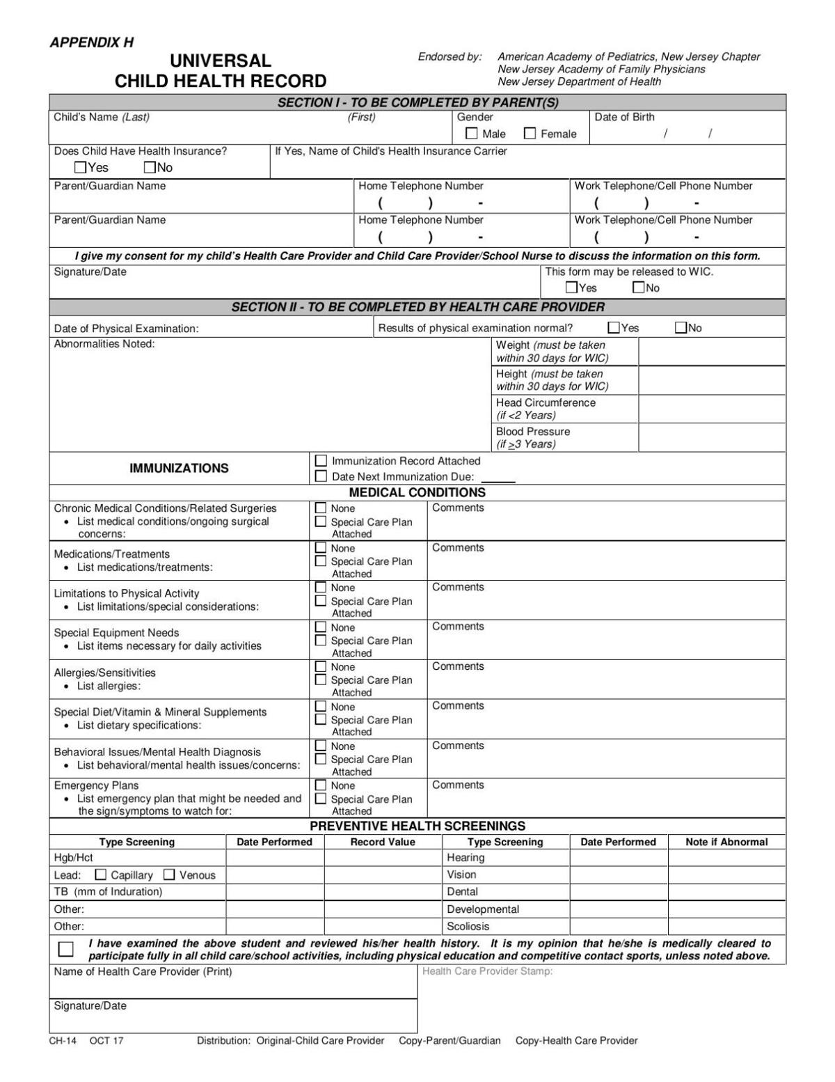 Universal Child Health Form