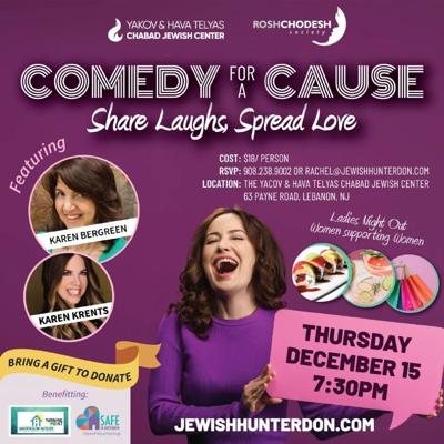 Chabad of Hunterdon’s Rosh Chodesh Society to host Comedy for a Cause on Thursday, Dec. 15
