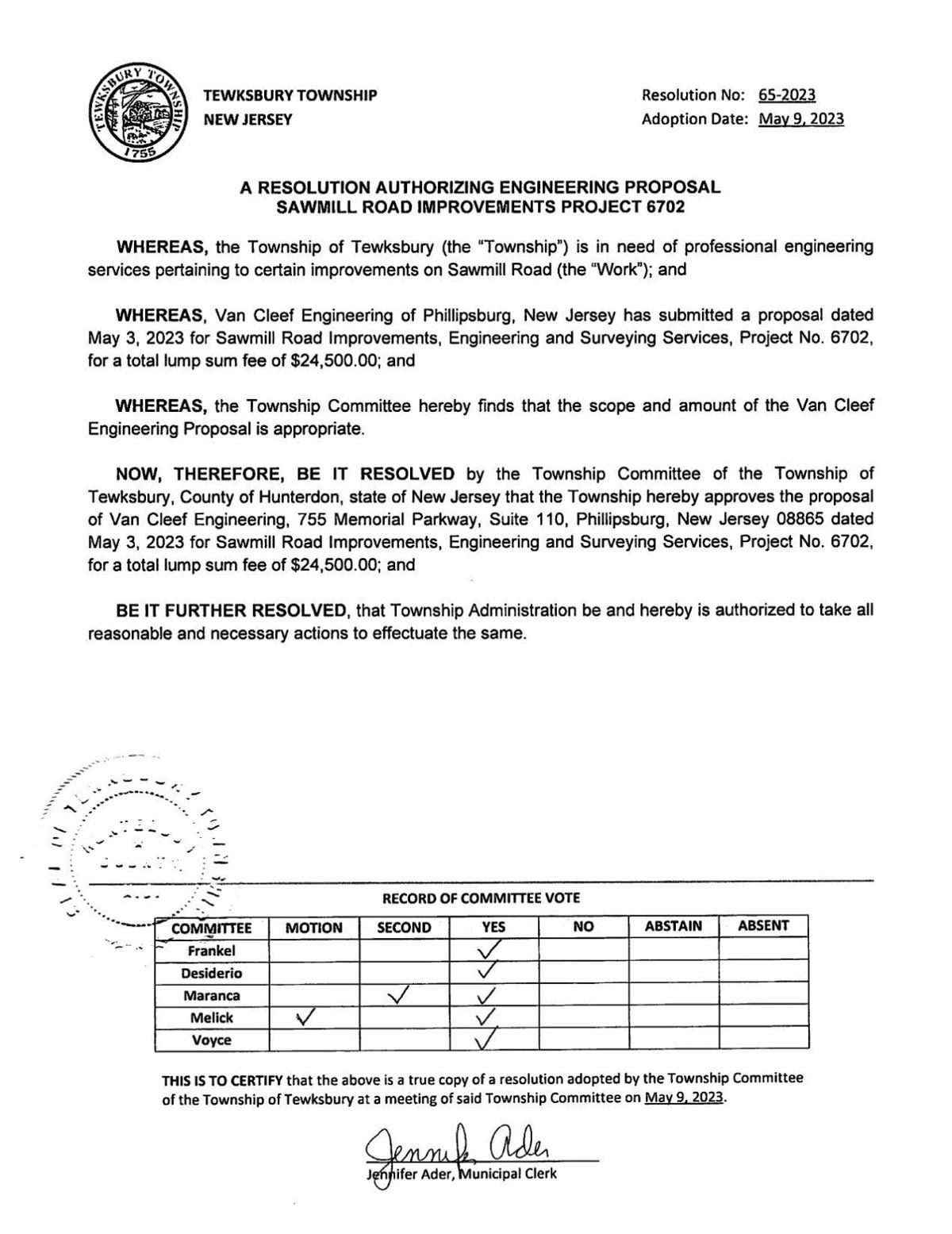 Sawmill Road Engineering resolution