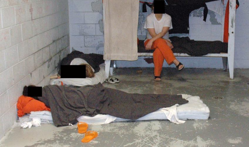 Women sleep on the cold floor of the Cocke County Jail Annex
