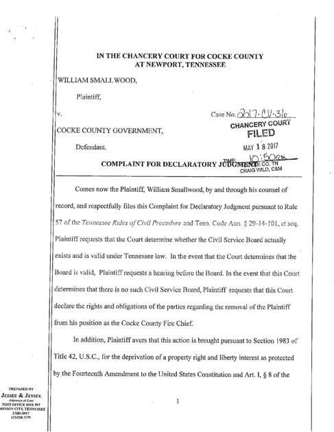 Smallwood Complaint For Declaratory Judgment News