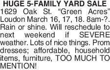 Huge 5-family yard sale 1629 Oak St.