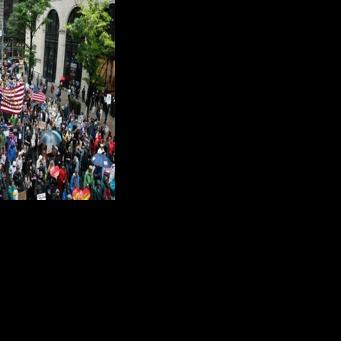 People take part in a "No Kings" protest in New York