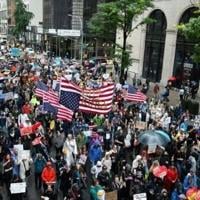People take part in a "No Kings" protest in New York