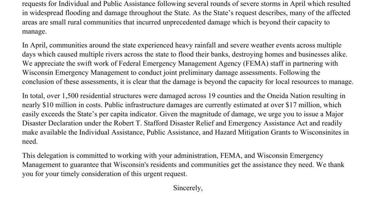 Wisconsin congressional delegation joins request for federal disaster ...