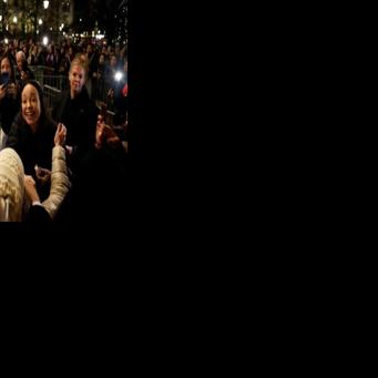 Venezuelan opposition leader Maria Corina Machado (C) made her first public appearance in over a year after arriving in Oslo