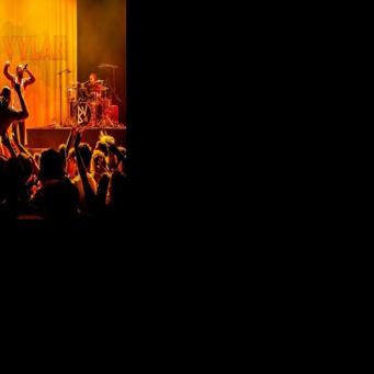 London punk duo Bob Vylan performs on stage with a Palestinian flag at the Doornroosje concert hall in The Netherlands, on September 15, 2025