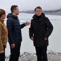 Macron visited a glacier with Greenland's Prime Minister Jens-Frederik Nielsen (C) and Danish Prime Minister Mette Frederiksen