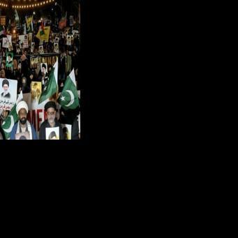 Pakistani Shiite Muslims shout slogans to condemn the US-Israel attack on Iran during a protest in Karachi on February 28, 2026.