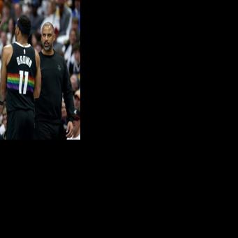 Houston's Kevin Durant (left) and Denver's Bruce Brown were involved in an angry altercation during the Rockets' win over the Nuggets