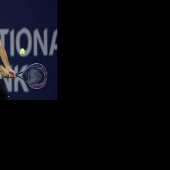 American Taylor Fritz hits a backhand n the way t a victory over Spain's Roberto Carballes Baena at the ATP Toronto Masters