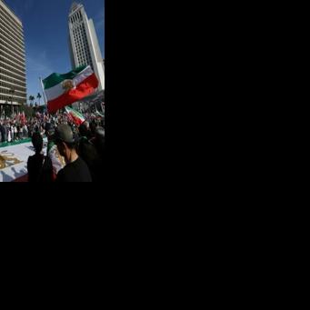 Demonstrators take part in a march in Los Angeles in support of the people of Iran