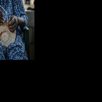 Senegalese-style baskets consist of coiled reeds wound together with colourful plastic strips, which in the olden days would have been palm fibres
