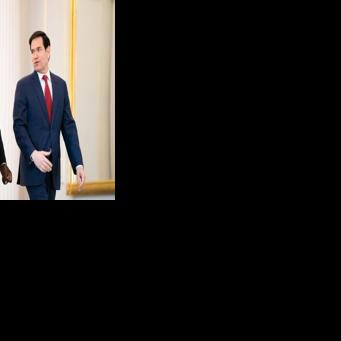 US Secretary of State Marco Rubio speaks with Kenyan President William Ruto before signing an agreement on health