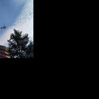 A helicopter leaving the hospital in Sion, near Crans-Montana