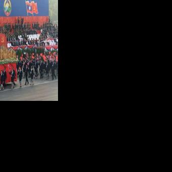Laotian service members taking part in a rehearsal for the Lao National Day military parade on December 2